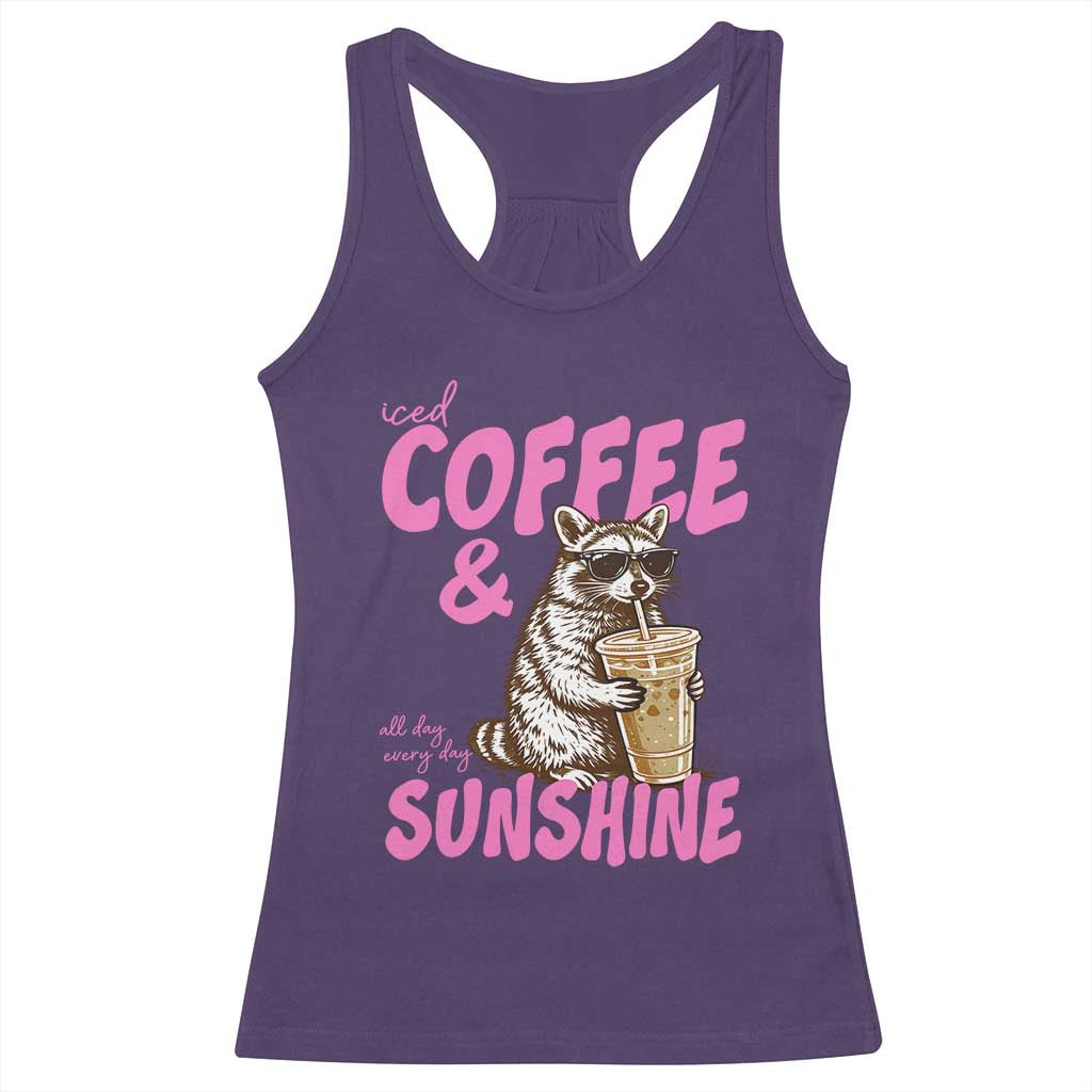 Iced Coffee and Sunshine Racerback Tank Top Funny Raccoon Summer Coffee Lover Gift TS14 Purple Print Your Wear