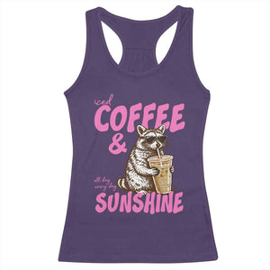 Iced Coffee and Sunshine Racerback Tank Top Funny Raccoon Summer Coffee Lover Gift TS14 Purple Print Your Wear