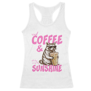 Iced Coffee and Sunshine Racerback Tank Top Funny Raccoon Summer Coffee Lover Gift TS14 White Print Your Wear
