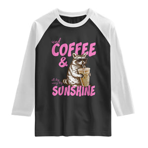 Iced Coffee and Sunshine Raglan Shirt Funny Raccoon Summer Coffee Lover Gift TS14 Black White Print Your Wear