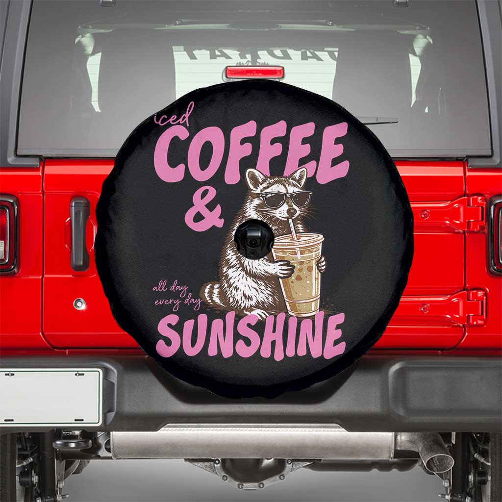 Iced Coffee and Sunshine Spare Tire Cover Funny Raccoon Summer Coffee Lover Gift TS14 Black Print Your Wear