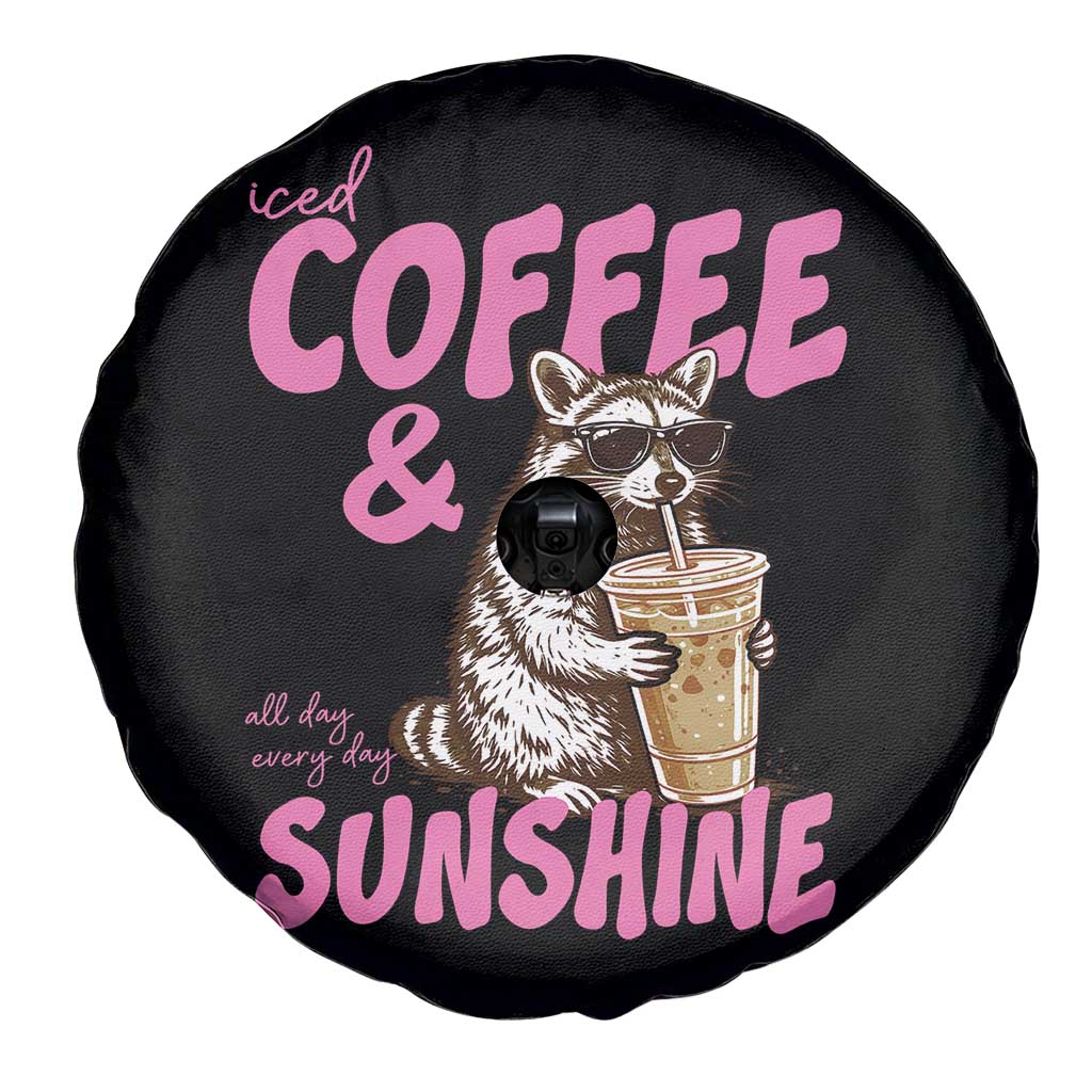 Iced Coffee and Sunshine Spare Tire Cover Funny Raccoon Summer Coffee Lover Gift TS14 Print Your Wear