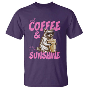 Iced Coffee and Sunshine T Shirt Funny Raccoon Summer Coffee Lover Gift TS14 Purple Print Your Wear
