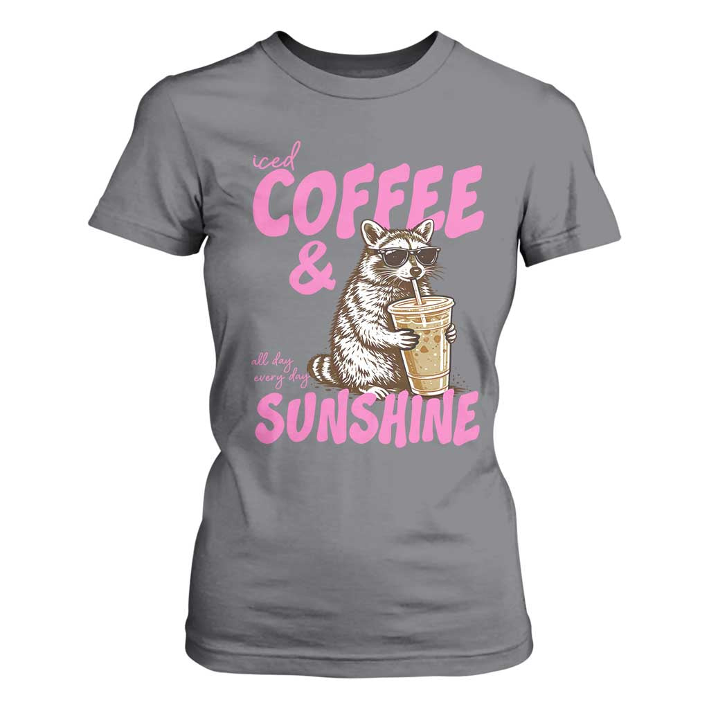 Iced Coffee and Sunshine T Shirt For Women Funny Raccoon Summer Coffee Lover Gift TS14 Charcoal Print Your Wear