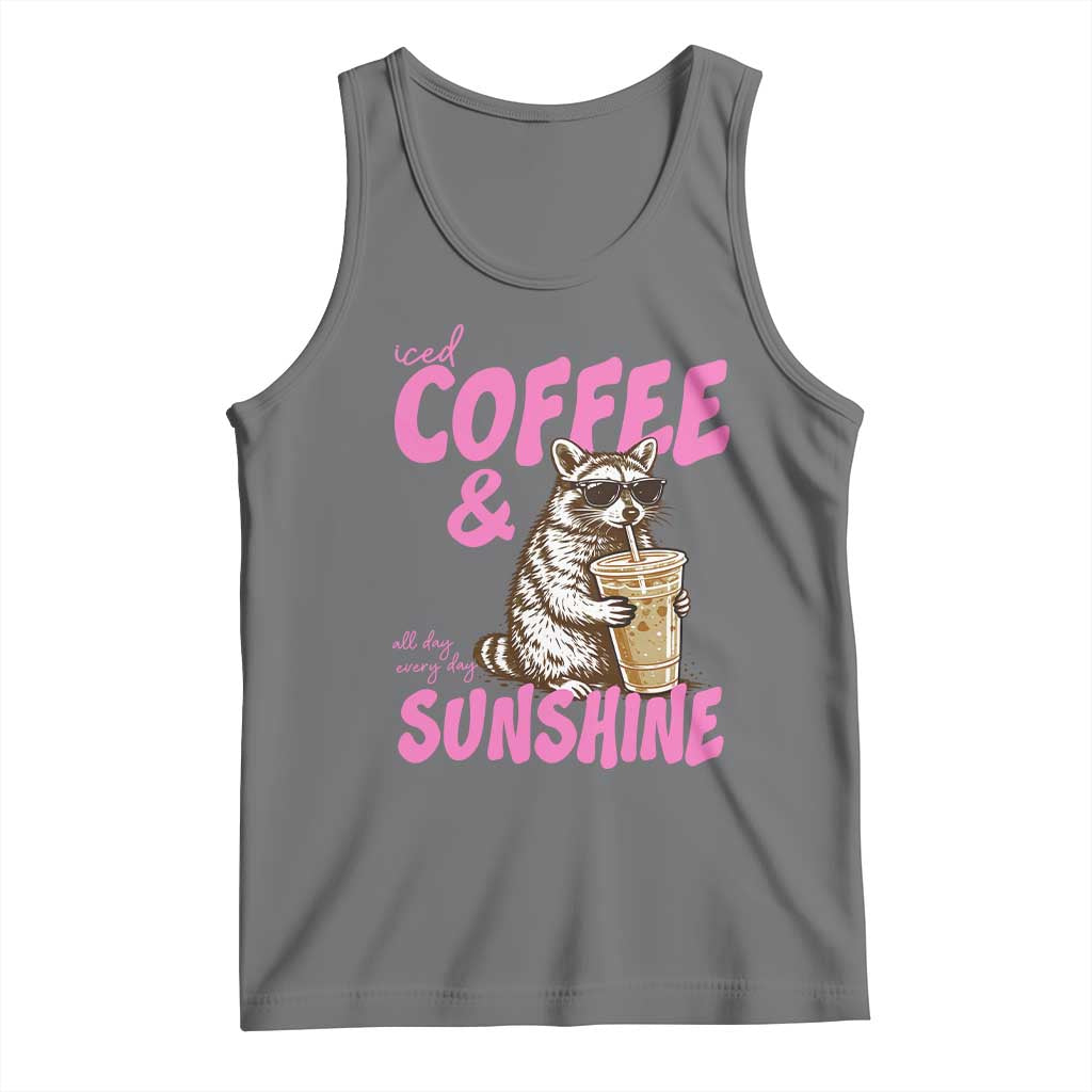 Iced Coffee and Sunshine Tank Top Funny Raccoon Summer Coffee Lover Gift TS14 Black Heather Print Your Wear