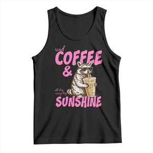 Iced Coffee and Sunshine Tank Top Funny Raccoon Summer Coffee Lover Gift TS14 Black Print Your Wear