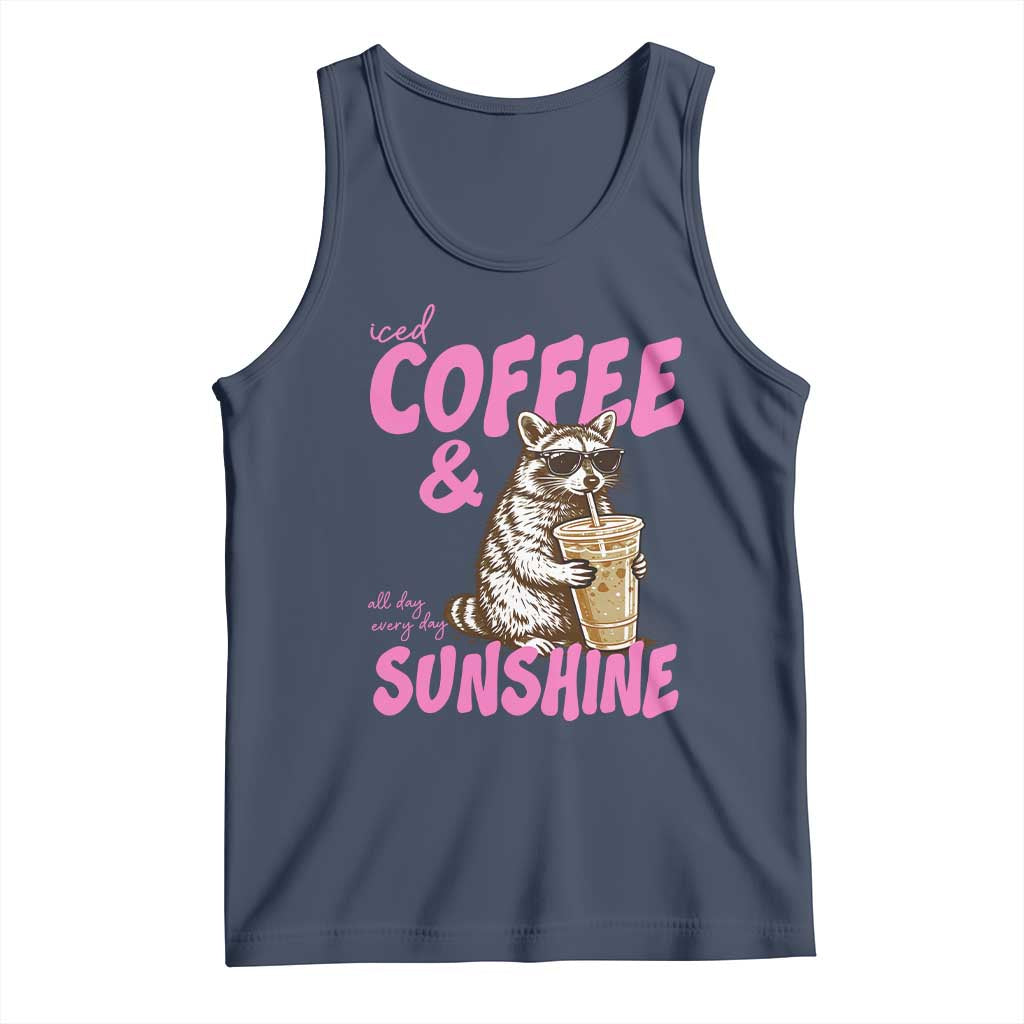 Iced Coffee and Sunshine Tank Top Funny Raccoon Summer Coffee Lover Gift TS14 Navy Print Your Wear