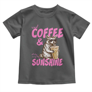 Iced Coffee and Sunshine Toddler T Shirt Funny Raccoon Summer Coffee Lover Gift TS14 Dark Heather Print Your Wear