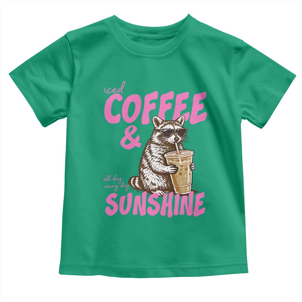 Iced Coffee and Sunshine Toddler T Shirt Funny Raccoon Summer Coffee Lover Gift TS14 Irish Green Print Your Wear