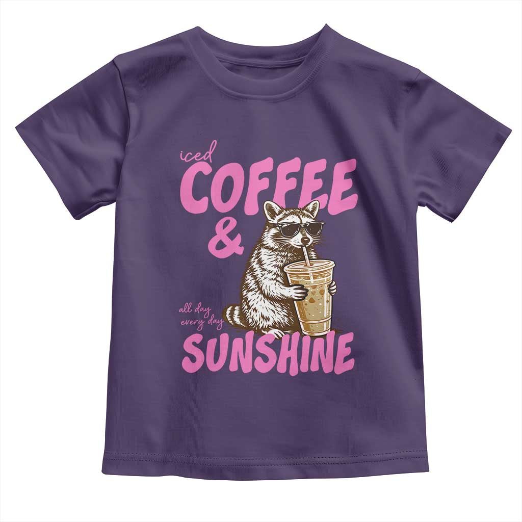 Iced Coffee and Sunshine Toddler T Shirt Funny Raccoon Summer Coffee Lover Gift TS14 Purple Print Your Wear