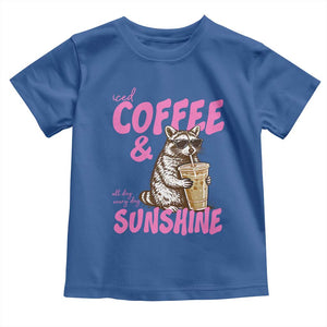 Iced Coffee and Sunshine Toddler T Shirt Funny Raccoon Summer Coffee Lover Gift TS14 Royal Blue Print Your Wear