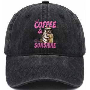 Iced Coffee and Sunshine Washed Cotton Baseball Cap Funny Raccoon Summer Coffee Lover Gift TS14 Print Your Wear