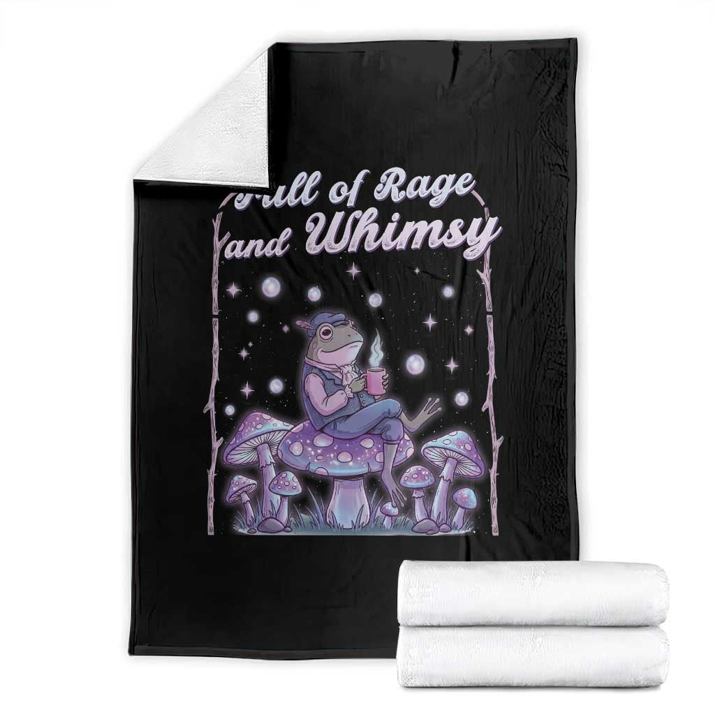 Full of Rage and Whimsy Throw Blanket Funny Cottagecore Frog Coffee Whimsical Aesthetic TS14 Black Print Your Wear