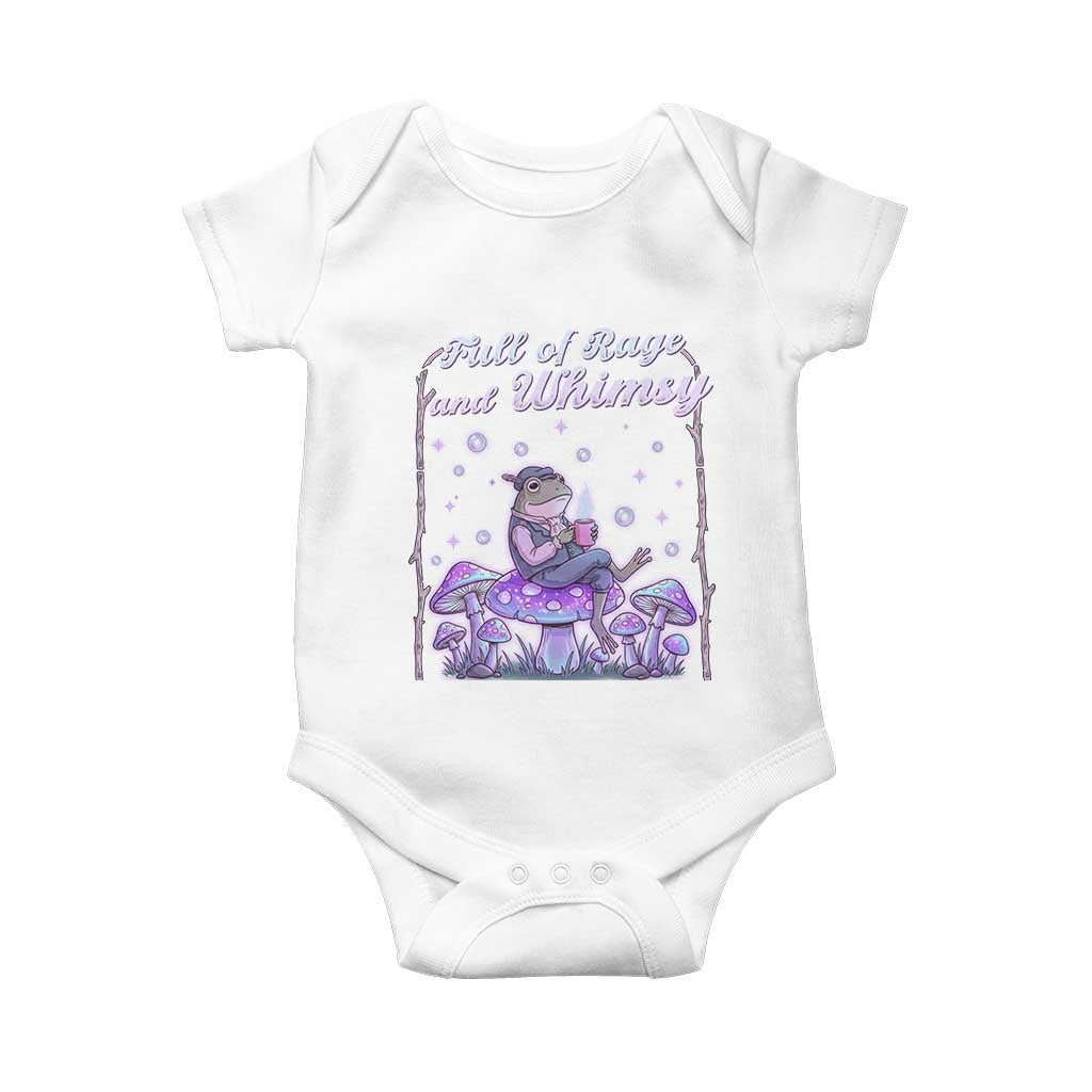 Full of Rage and Whimsy Baby Onesie Funny Cottagecore Frog Coffee Whimsical Aesthetic TS14 White Print Your Wear
