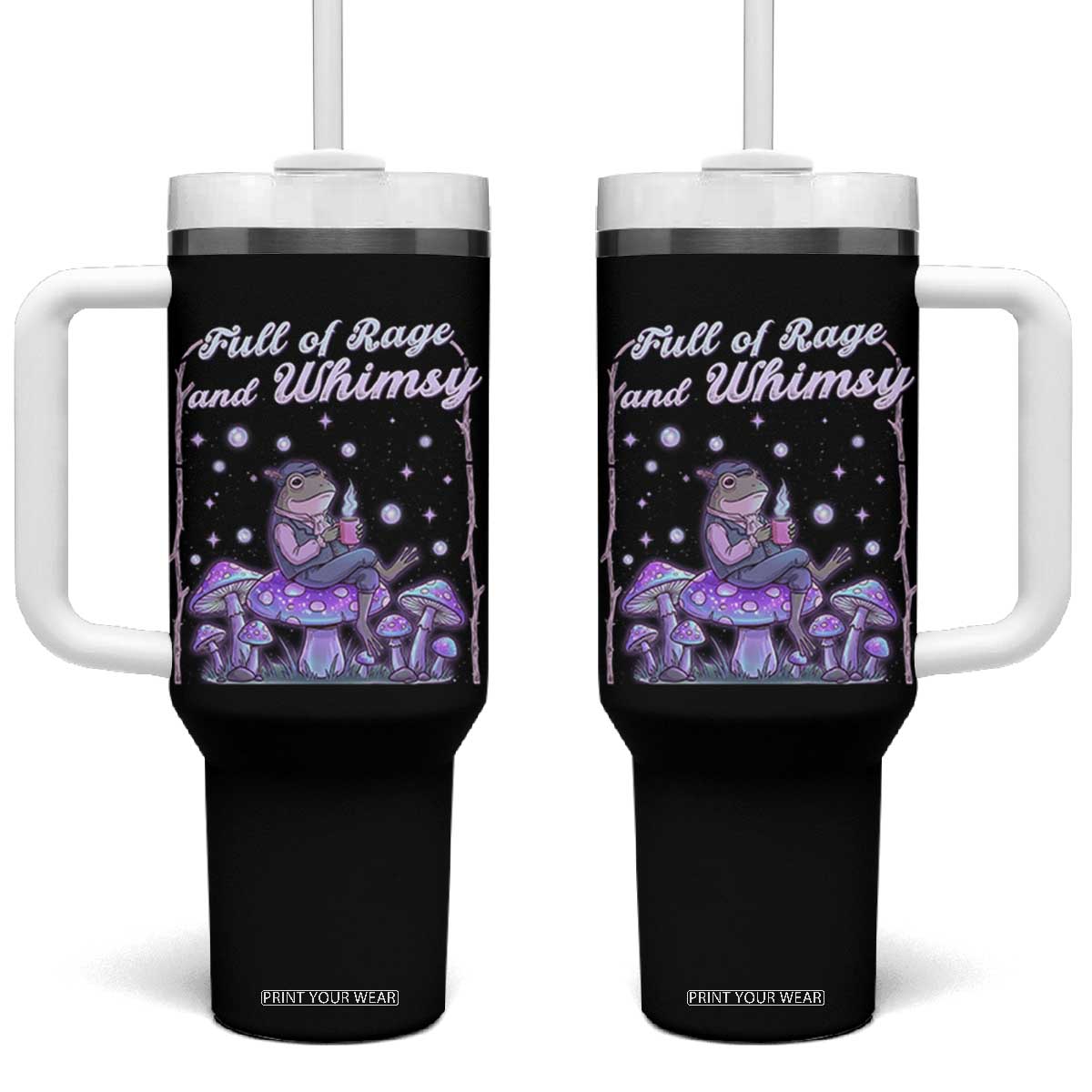 Full of Rage and Whimsy Tumbler With Handle Funny Cottagecore Frog Coffee Whimsical Aesthetic TS14 One Size: 40 oz Black Print Your Wear