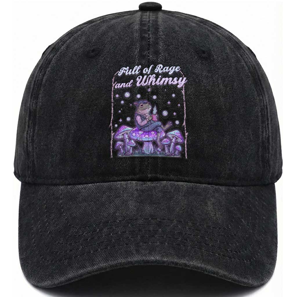 Full of Rage and Whimsy Washed Cotton Baseball Cap Funny Cottagecore Frog Coffee Whimsical Aesthetic TS14 Print Your Wear