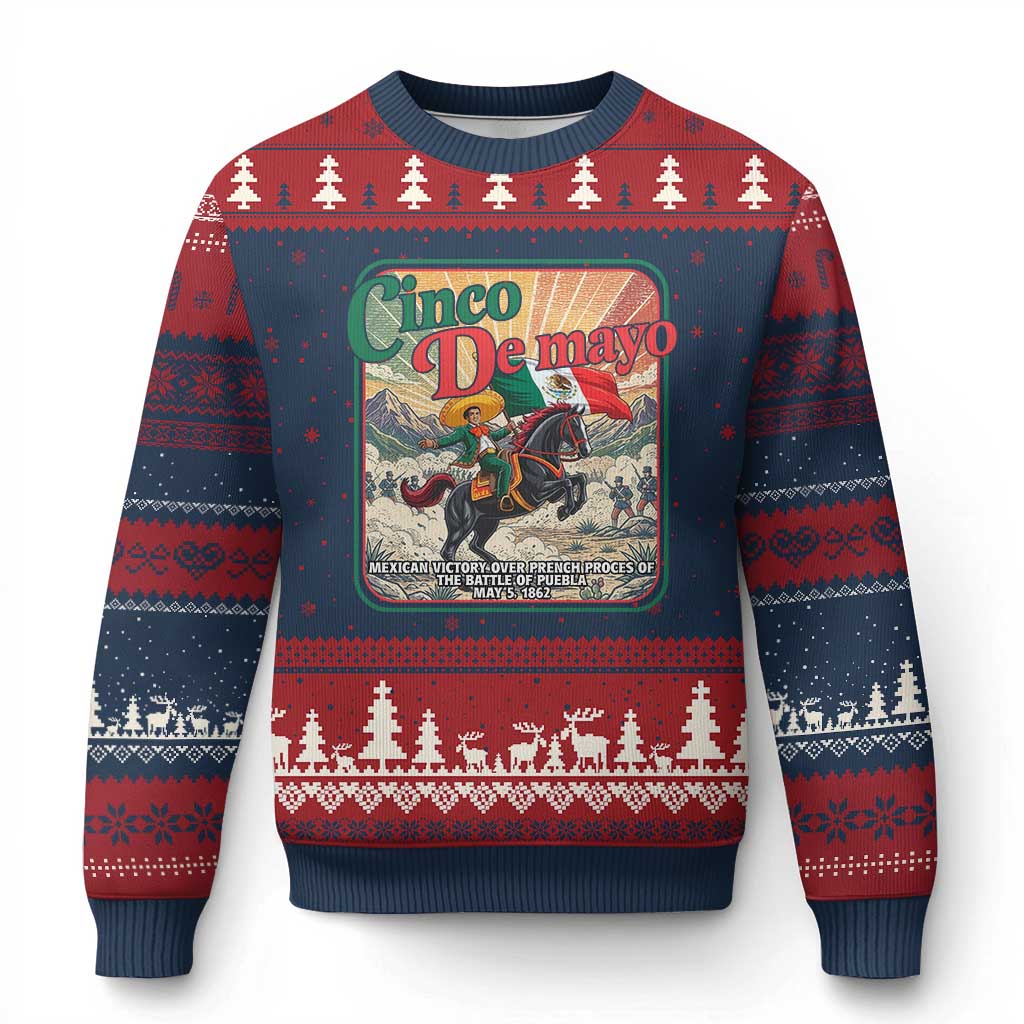 Cinco de Mayo Battle of Puebla Ugly Christmas Sweater Mexican Victory History 1862 TS14 Navy Red Print Your Wear