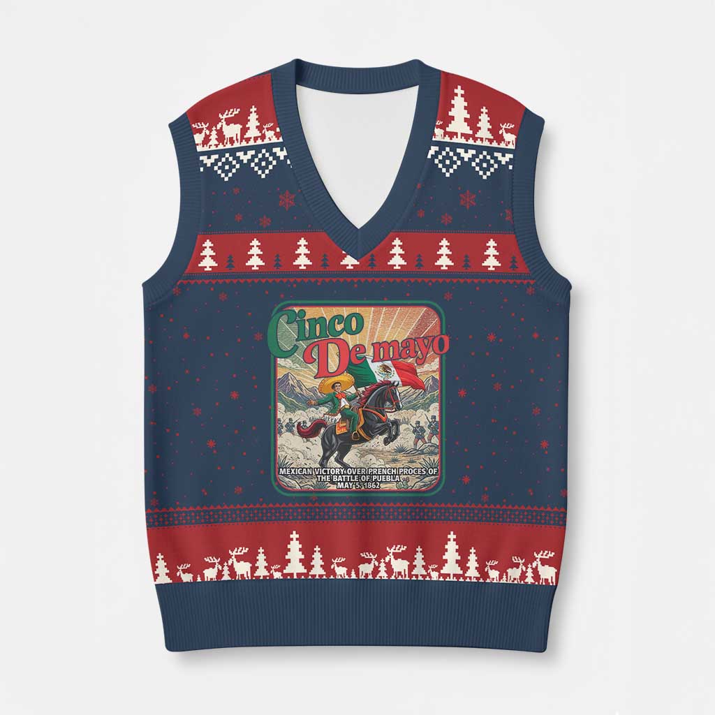 Cinco de Mayo Battle of Puebla V-Neck Knit Sweater Vest Mexican Victory History 1862 TS14 Navy Red Print Your Wear