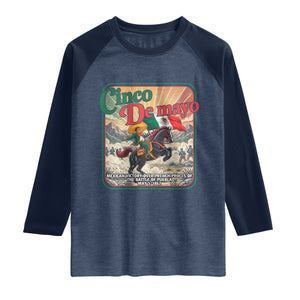 Cinco de Mayo Battle of Puebla Raglan Shirt Mexican Victory History 1862 TS14 Heather Denim Navy Print Your Wear