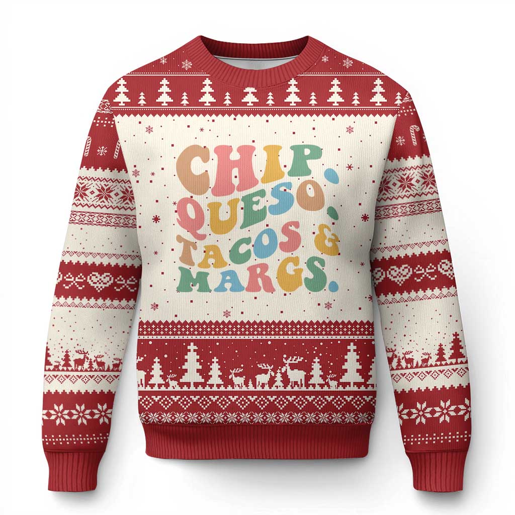 Chips Queso Tacos & Margs Ugly Christmas Sweater Cinco De Mayo Mexican Food Margarita Lover TS14 Beige Red Print Your Wear
