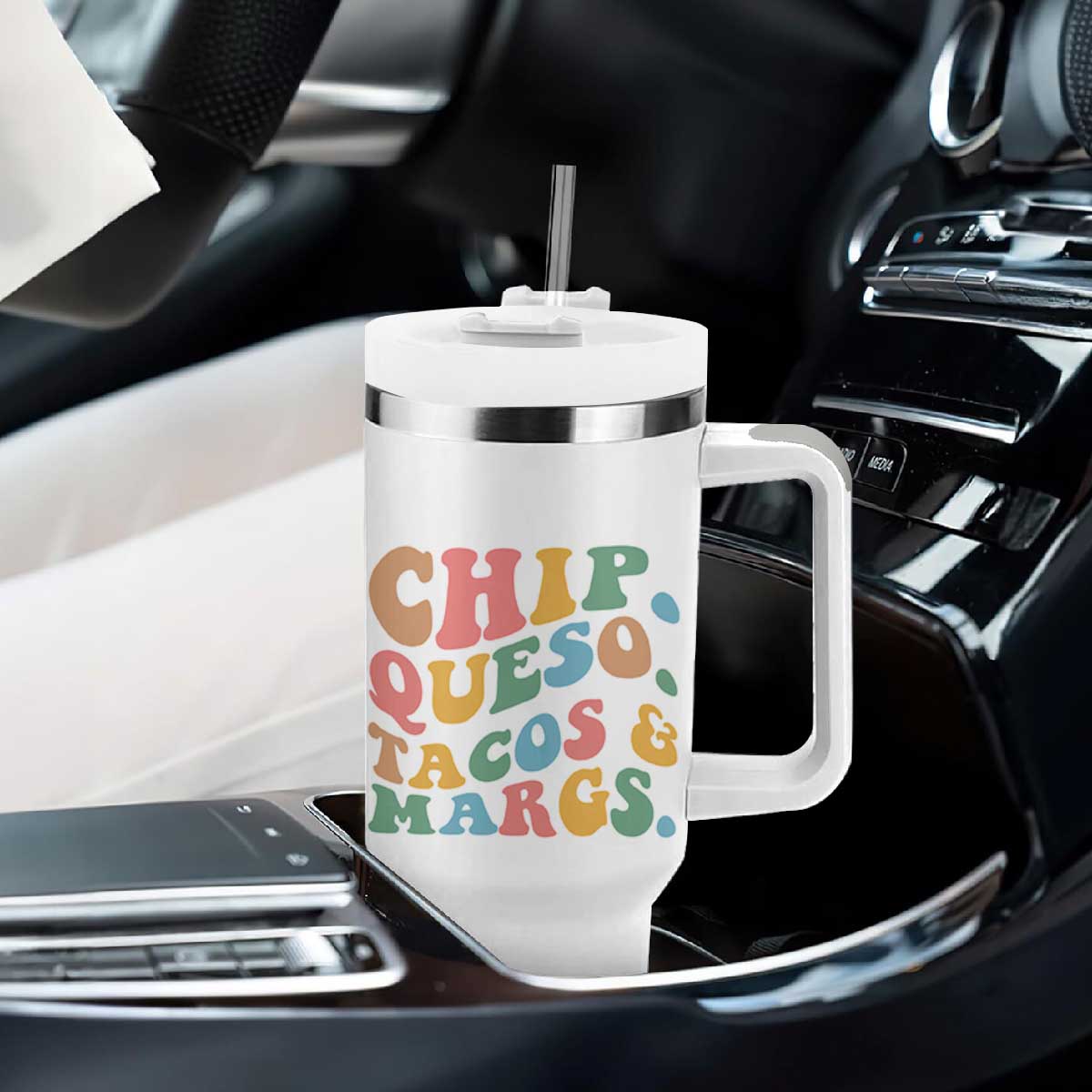 Chips Queso Tacos & Margs Tumbler With Handle Cinco De Mayo Mexican Food Margarita Lover TS14 Print Your Wear