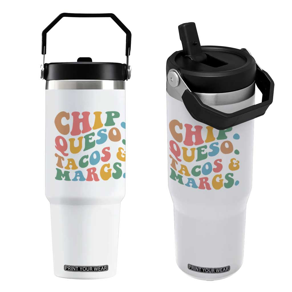 Chips Queso Tacos & Margs Flip Straw Tumbler Cinco De Mayo Mexican Food Margarita Lover TS14 One Size: 30 oz White Print Your Wear