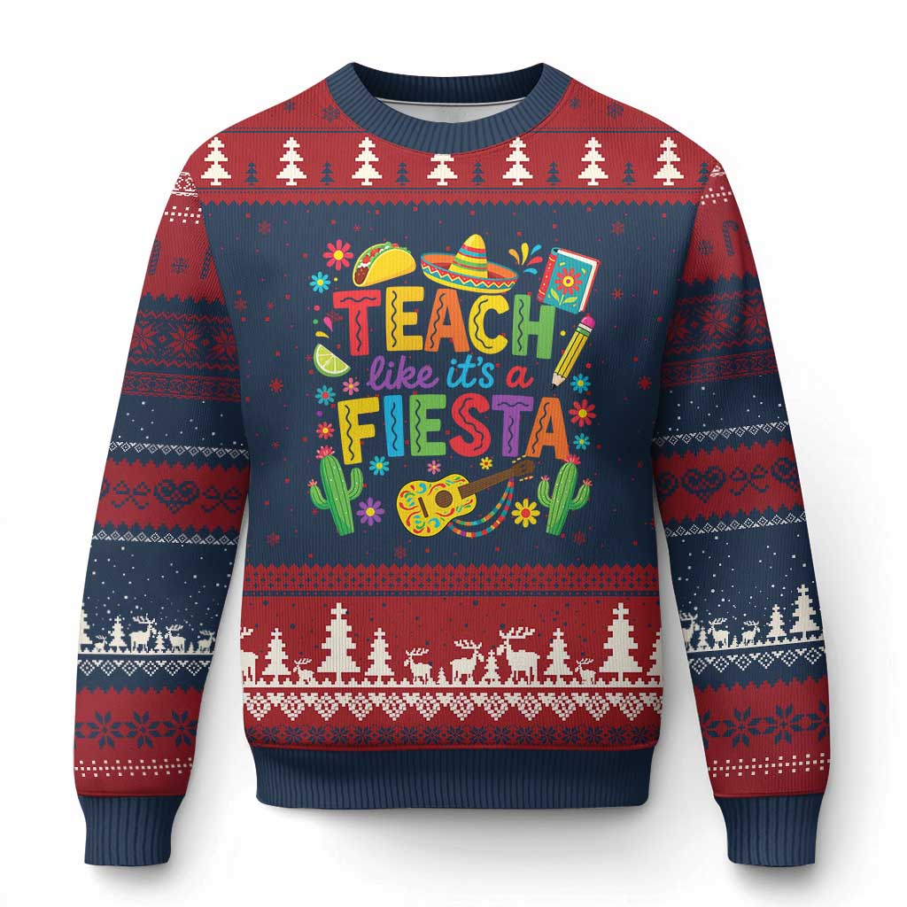 Cinco De Mayo Teacher Ugly Christmas Sweater Teach Like Its A Fiesta TS14 Navy Red Print Your Wear