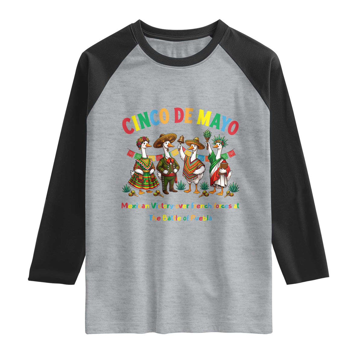 Cinco de Mayo Mexican Victory Raglan Shirt Silly Goose Festive Heritage Puebla Battle 1862 TS14 Heather Gray Black Print Your Wear