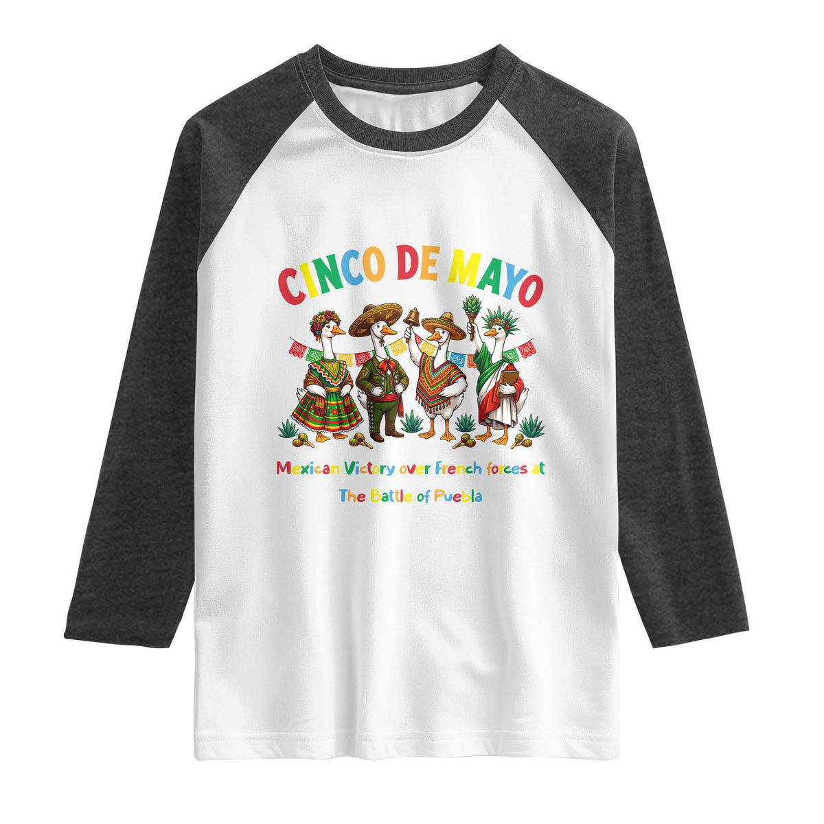 Cinco de Mayo Mexican Victory Raglan Shirt Silly Goose Festive Heritage Puebla Battle 1862 TS14 White Heather Charcoal Print Your Wear