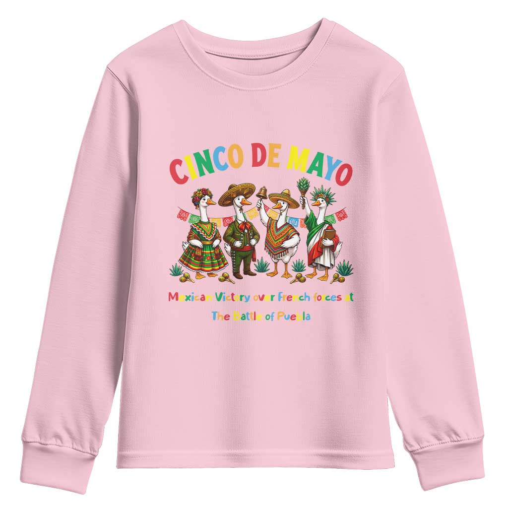 Cinco de Mayo Mexican Victory Youth Sweatshirt Silly Goose Festive Heritage Puebla Battle 1862 TS14 Light Pink Print Your Wear