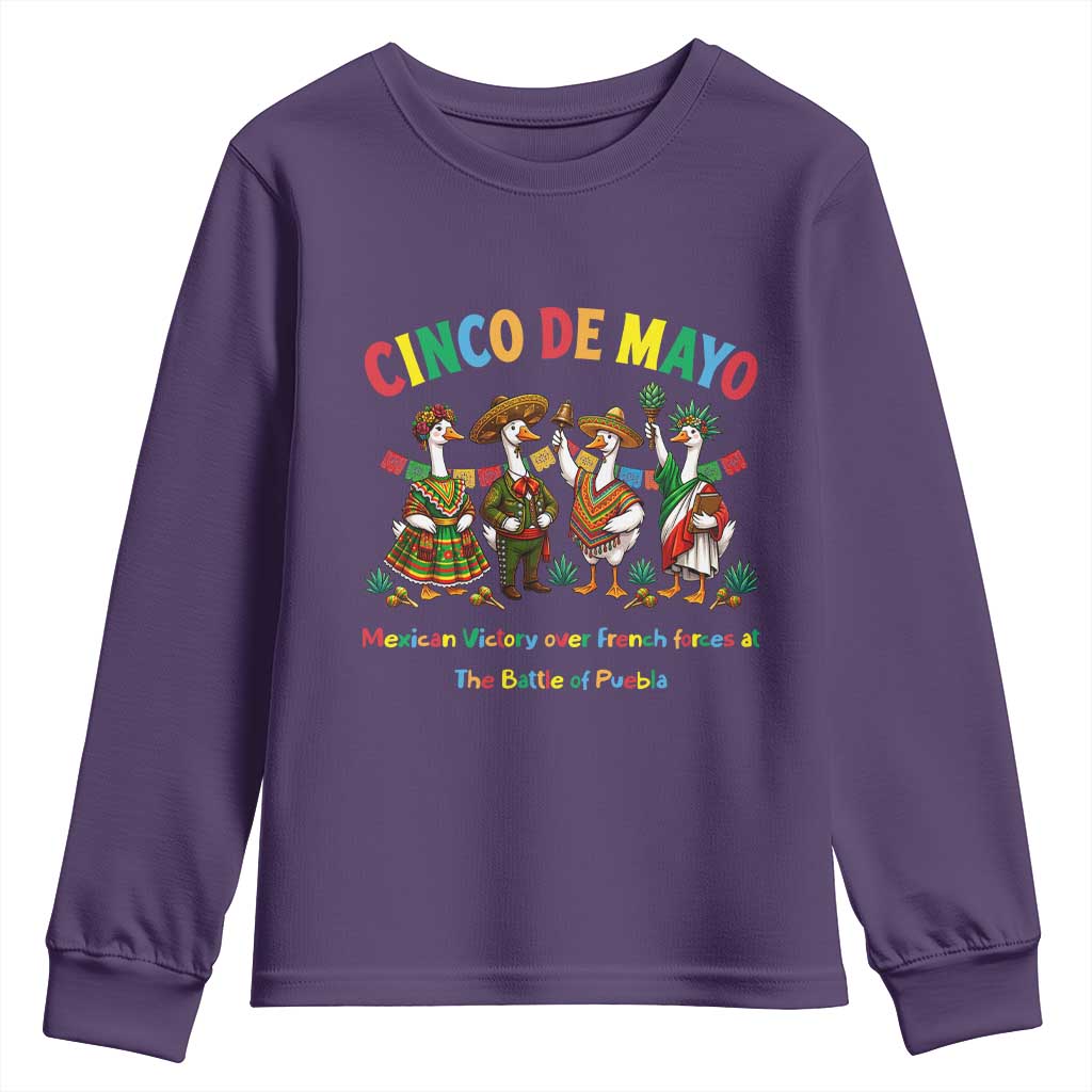 Cinco de Mayo Mexican Victory Youth Sweatshirt Silly Goose Festive Heritage Puebla Battle 1862 TS14 Purple Print Your Wear