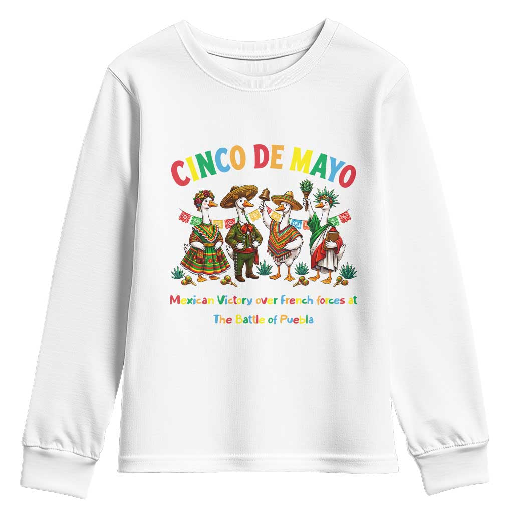 Cinco de Mayo Mexican Victory Youth Sweatshirt Silly Goose Festive Heritage Puebla Battle 1862 TS14 White Print Your Wear