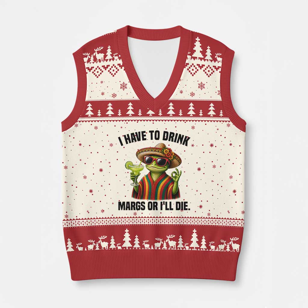 Cinco De Drinko Margarita V-Neck Knit Sweater Vest Funny Drinking Lizard Cinco De Mayo Fiesta TS14 Beige Red Print Your Wear