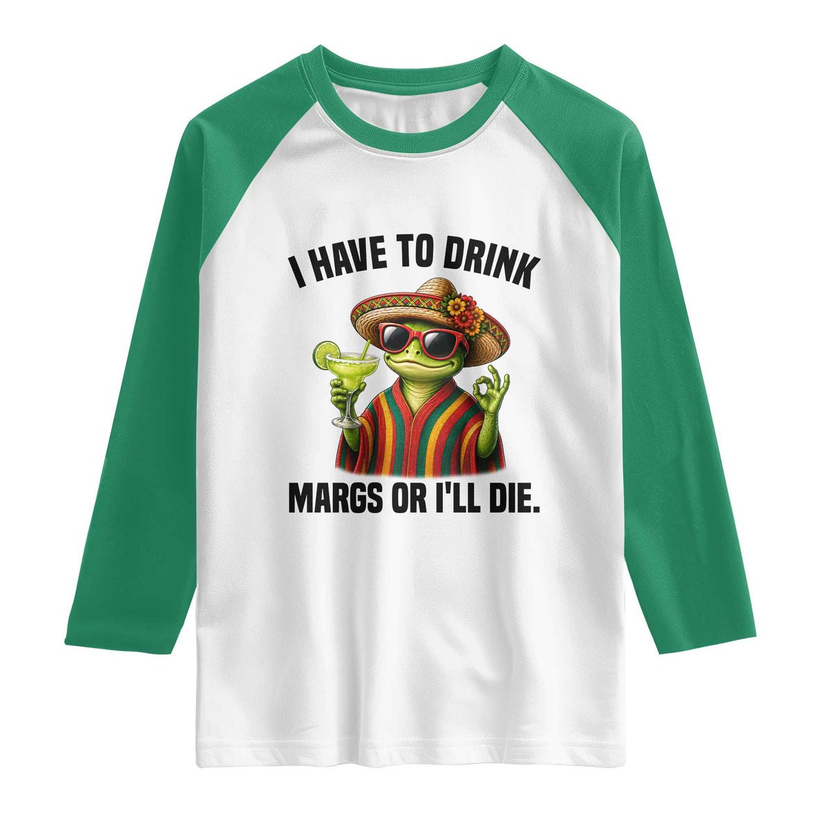 Cinco De Drinko Margarita Raglan Shirt Funny Drinking Lizard Cinco De Mayo Fiesta TS14 White Kelly Green Print Your Wear