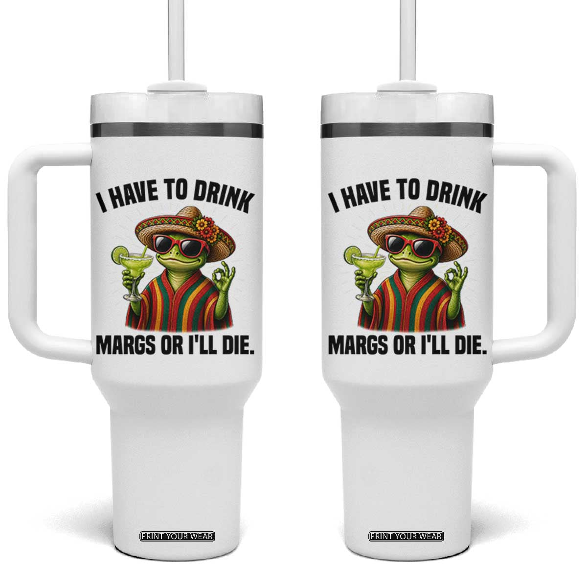 Cinco De Drinko Margarita Tumbler With Handle Funny Drinking Lizard Cinco De Mayo Fiesta TS14 One Size: 40 oz Black Print Your Wear