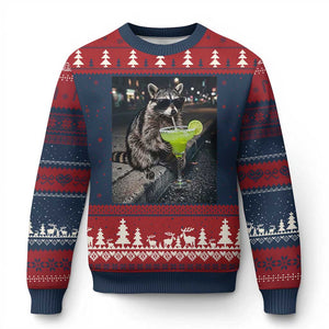 Margarita Cocktail Ugly Christmas Sweater Funny Raccoon Mexican Food Meme TS14 Navy Red Print Your Wear