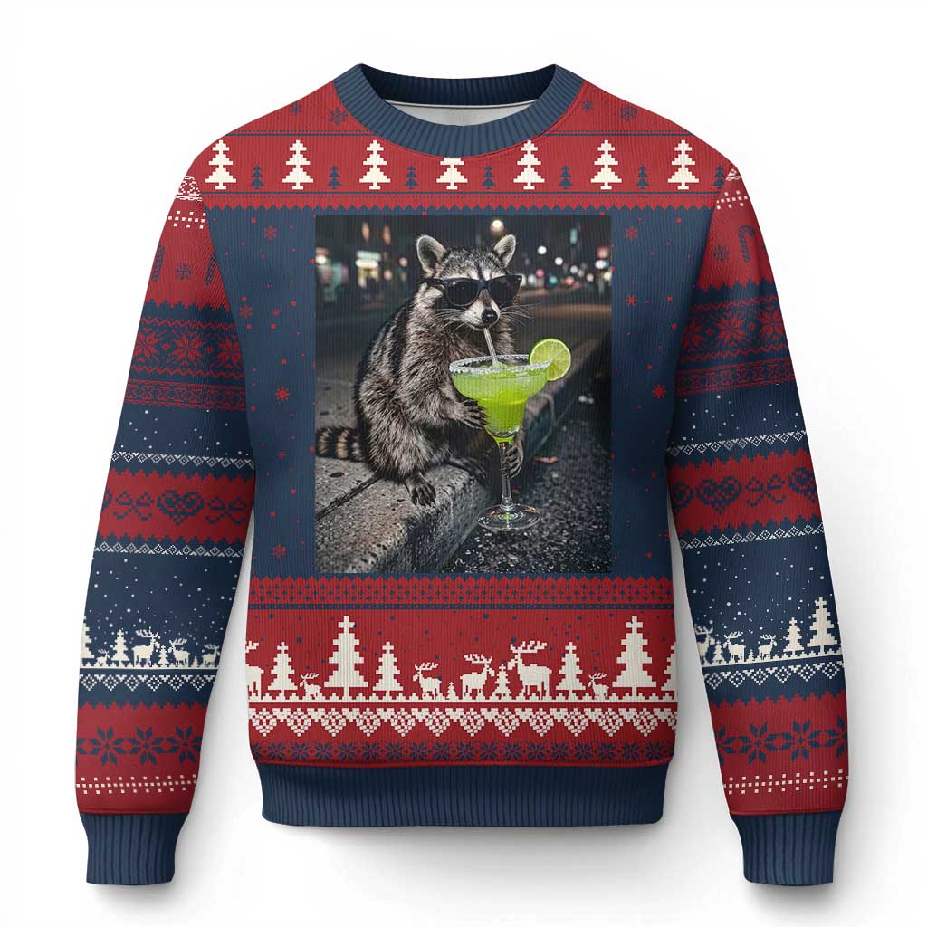 Margarita Cocktail Ugly Christmas Sweater Funny Raccoon Mexican Food Meme TS14 Navy Red Print Your Wear