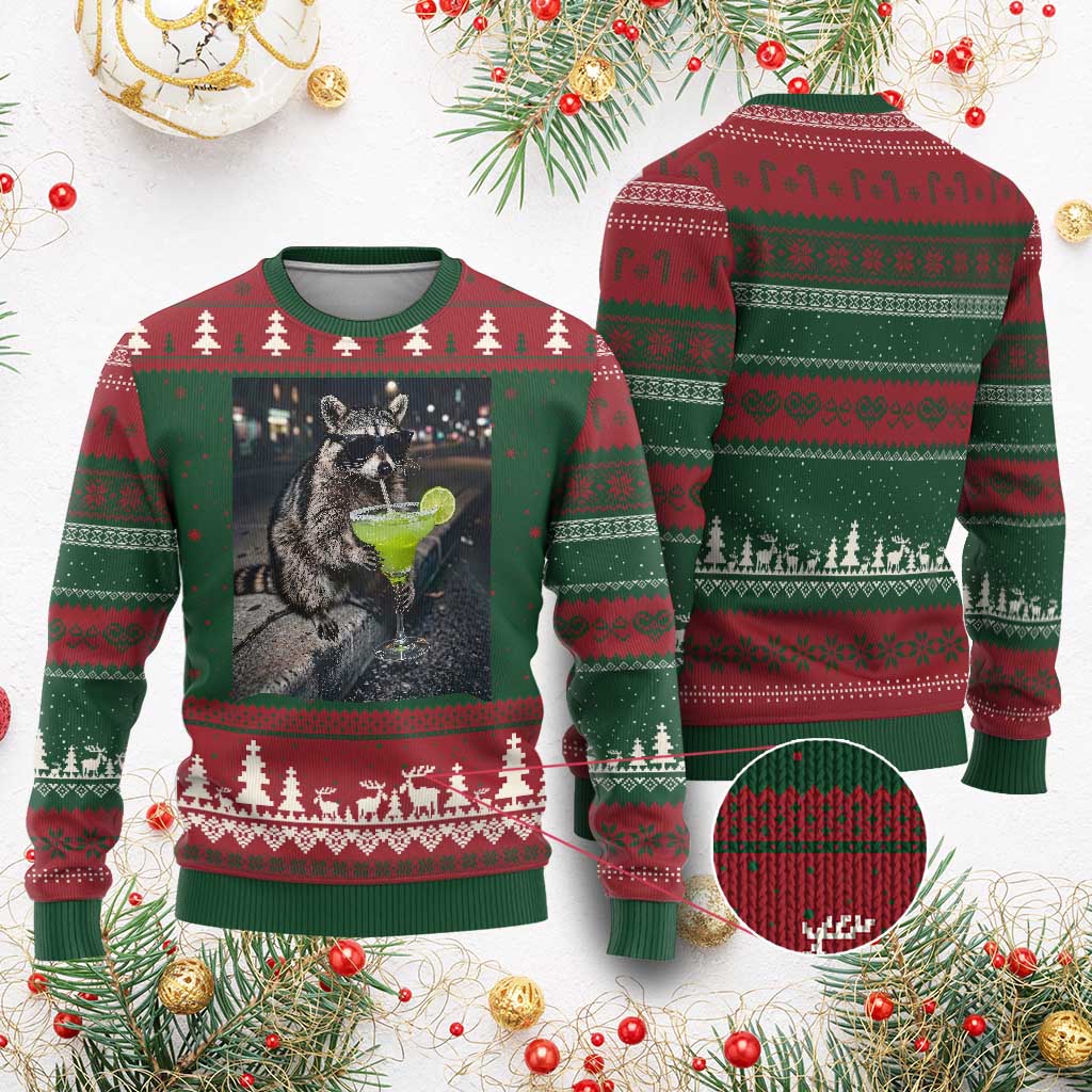 Margarita Cocktail Ugly Christmas Sweater Funny Raccoon Mexican Food Meme TS14 Red Green Print Your Wear
