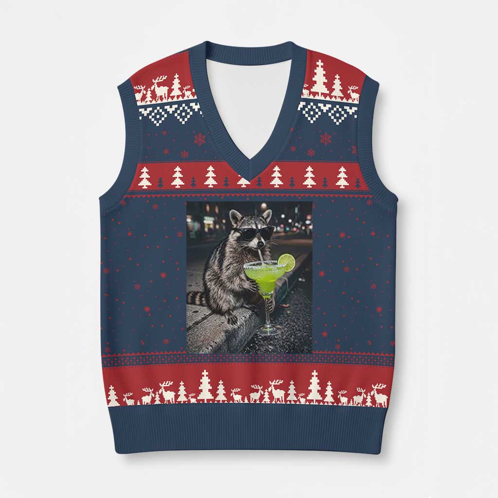 Margarita Cocktail V-Neck Knit Sweater Vest Funny Raccoon Mexican Food Meme TS14 Navy Red Print Your Wear