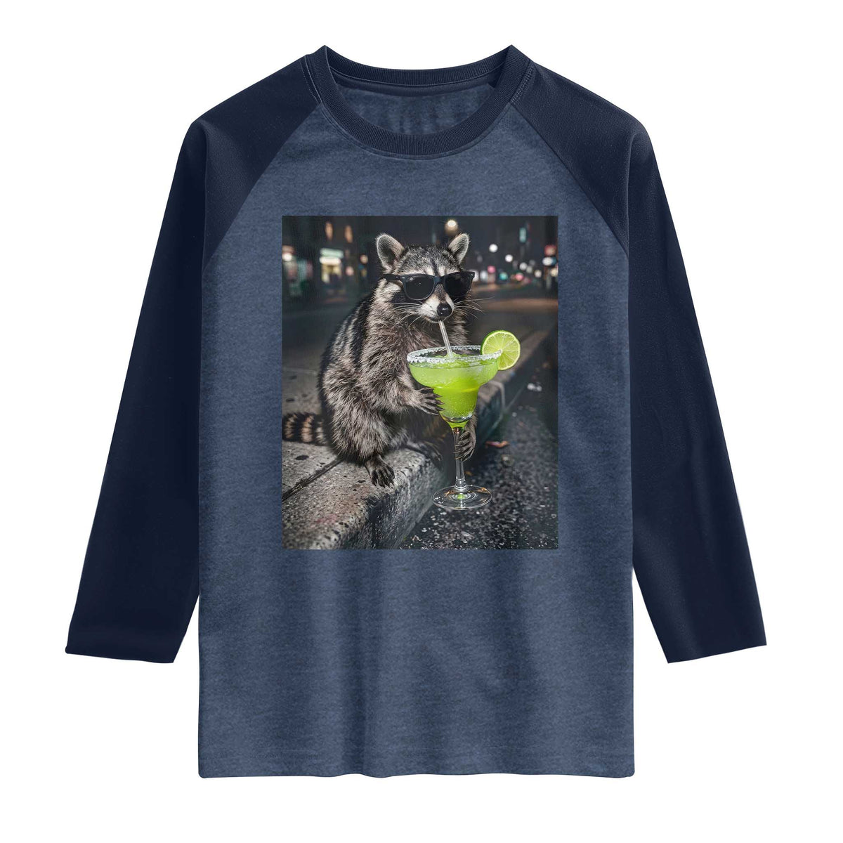 Margarita Cocktail Raglan Shirt Funny Raccoon Mexican Food Meme TS14 Heather Denim Navy Print Your Wear