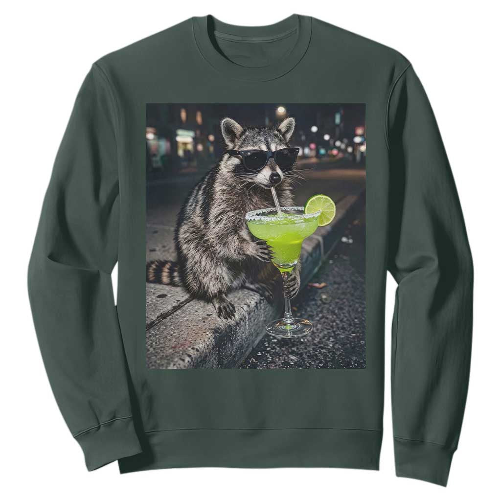 Margarita Cocktail Sweatshirt Funny Raccoon Mexican Food Meme TS14 Dark Forest Green Print Your Wear