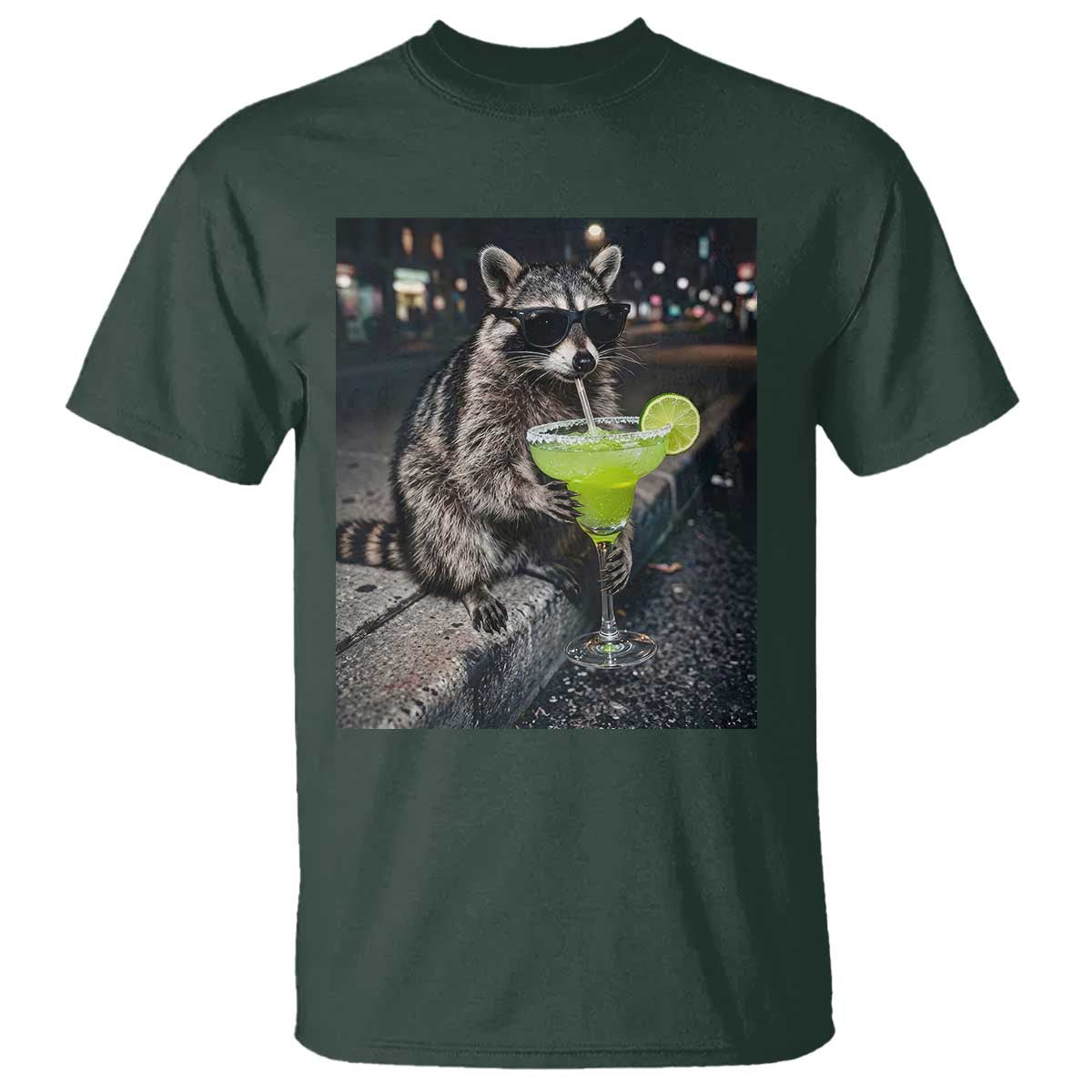 Margarita Cocktail T Shirt Funny Raccoon Mexican Food Meme TS14 Dark Forest Green Print Your Wear