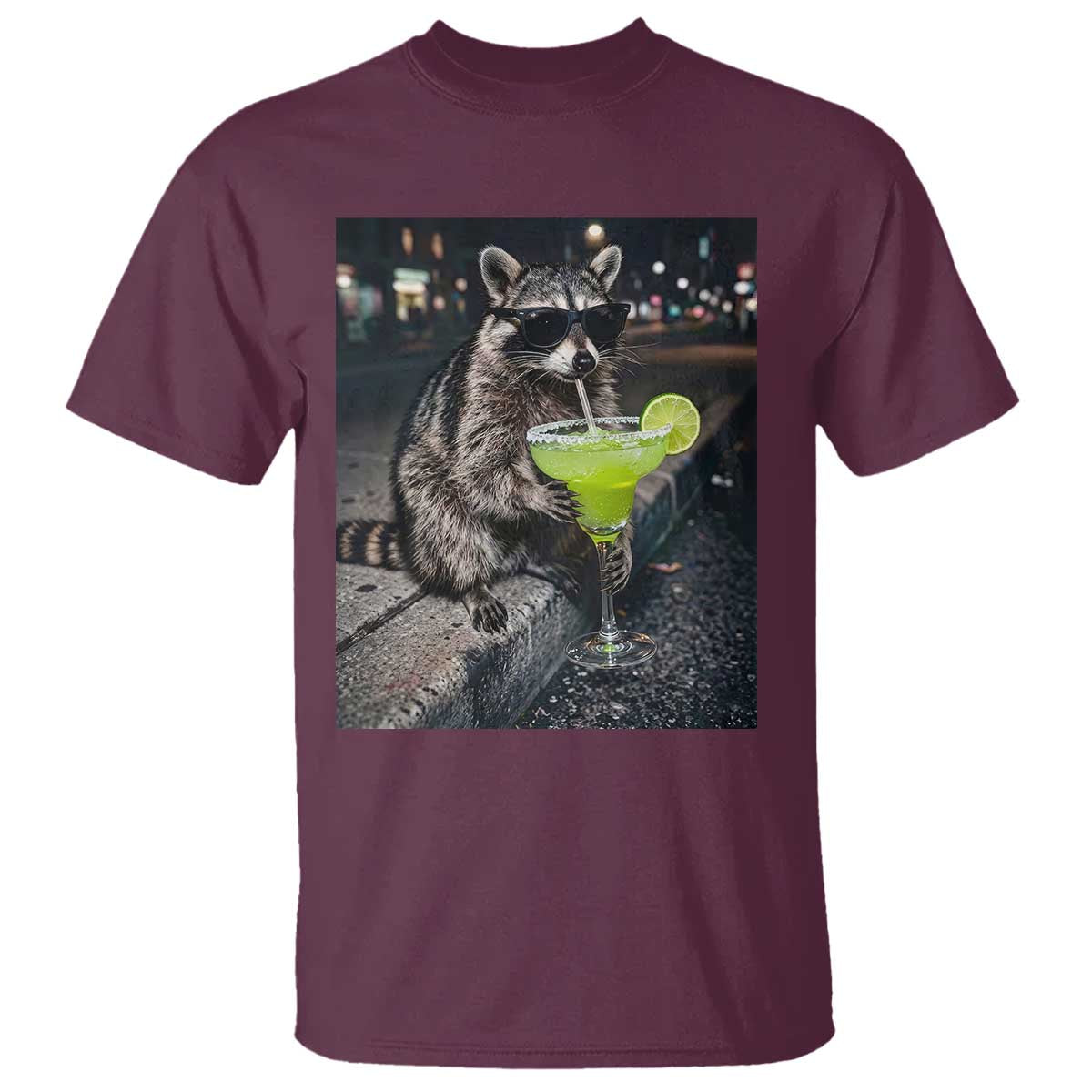 Margarita Cocktail T Shirt Funny Raccoon Mexican Food Meme TS14 Maroon Print Your Wear