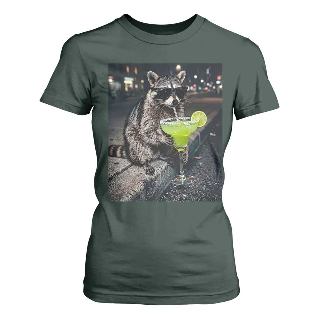 Margarita Cocktail T Shirt For Women Funny Raccoon Mexican Food Meme TS14 Dark Forest Green Print Your Wear