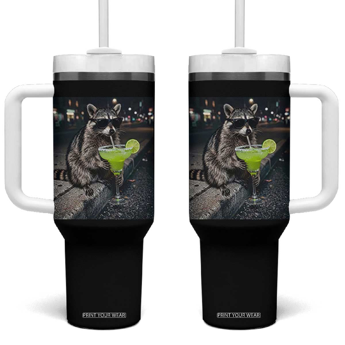 Margarita Cocktail Tumbler With Handle Funny Raccoon Mexican Food Meme TS14 One Size: 40 oz Black Print Your Wear
