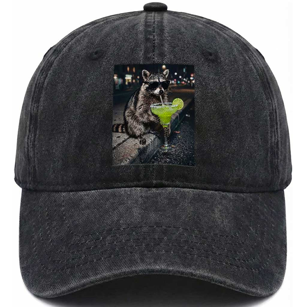 Margarita Cocktail Washed Cotton Baseball Cap Funny Raccoon Mexican Food Meme TS14 Print Your Wear