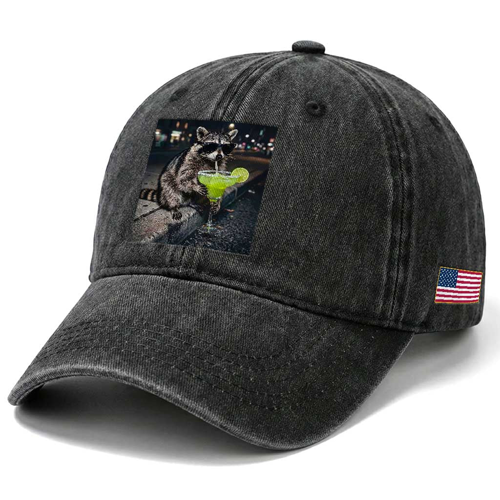 Margarita Cocktail Washed Cotton Baseball Cap Funny Raccoon Mexican Food Meme TS14 Print Your Wear