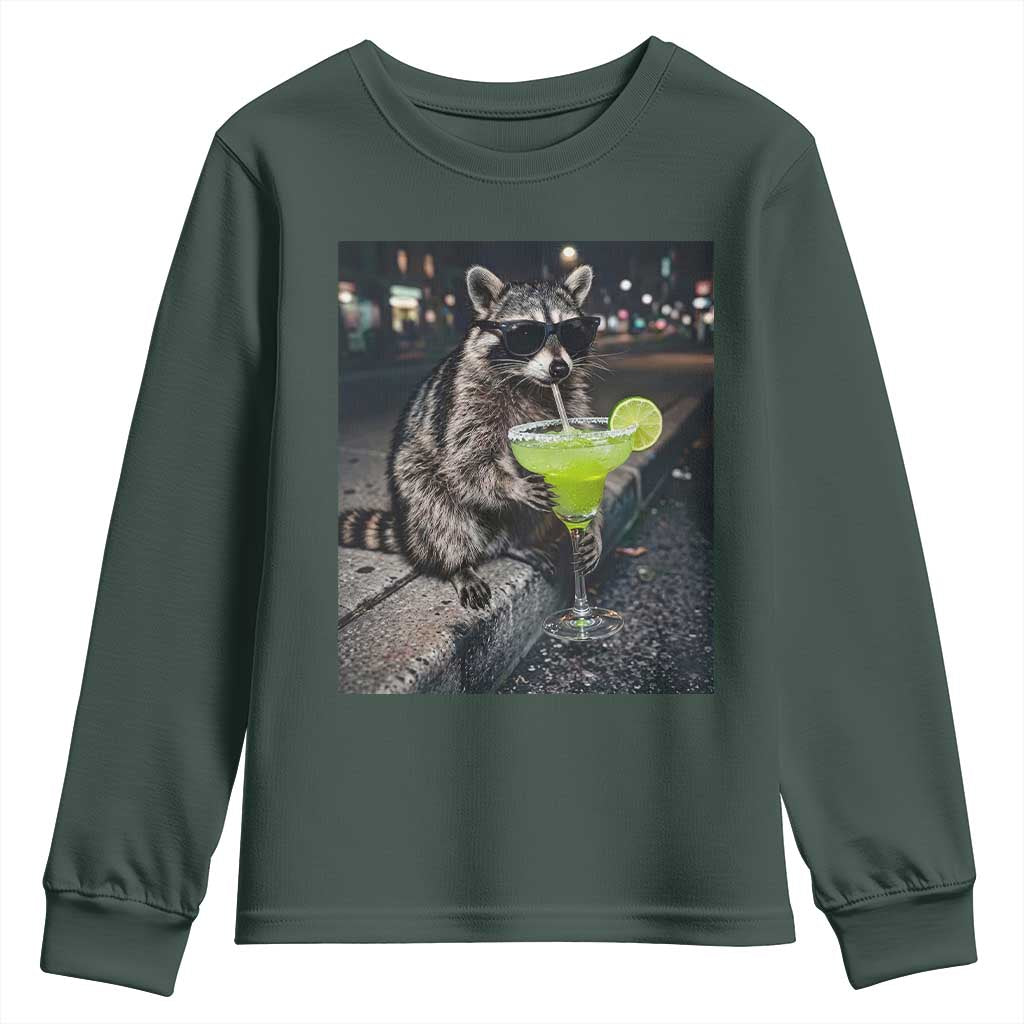 Margarita Cocktail Youth Sweatshirt Funny Raccoon Mexican Food Meme TS14 Dark Forest Green Print Your Wear