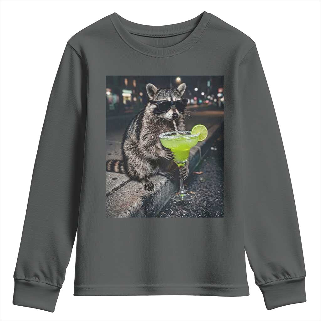 Margarita Cocktail Youth Sweatshirt Funny Raccoon Mexican Food Meme TS14 Dark Heather Print Your Wear