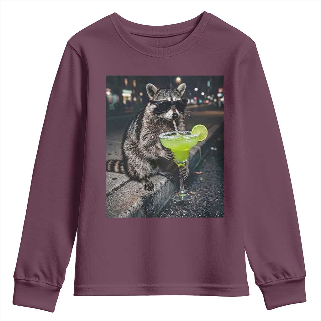 Margarita Cocktail Youth Sweatshirt Funny Raccoon Mexican Food Meme TS14 Maroon Print Your Wear